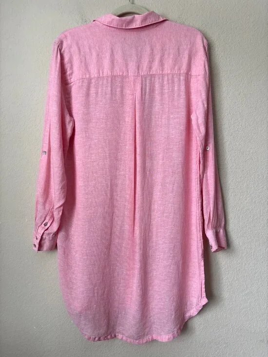 Tahari Linen Blend Lagenlook Beachy Button Down Longline Tunic Top - Picture 7 of 8